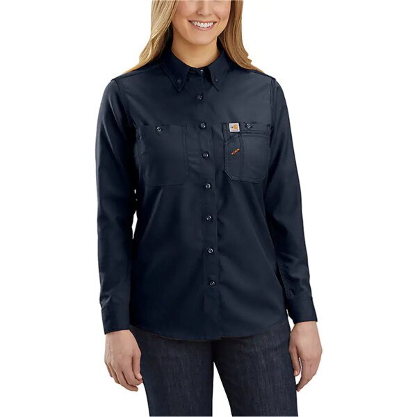 Carhartt Women's FR Lightweight Button Front Shirt in Navy
